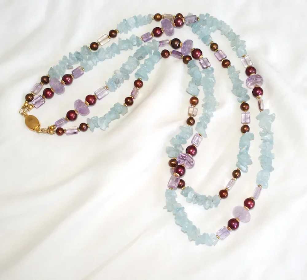 Natural Rough Aquamarine with Burgundy Pearls, an… - image 2
