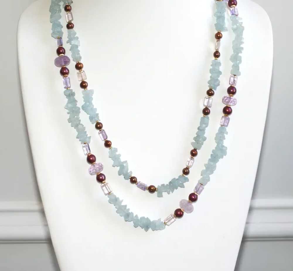 Natural Rough Aquamarine with Burgundy Pearls, an… - image 9