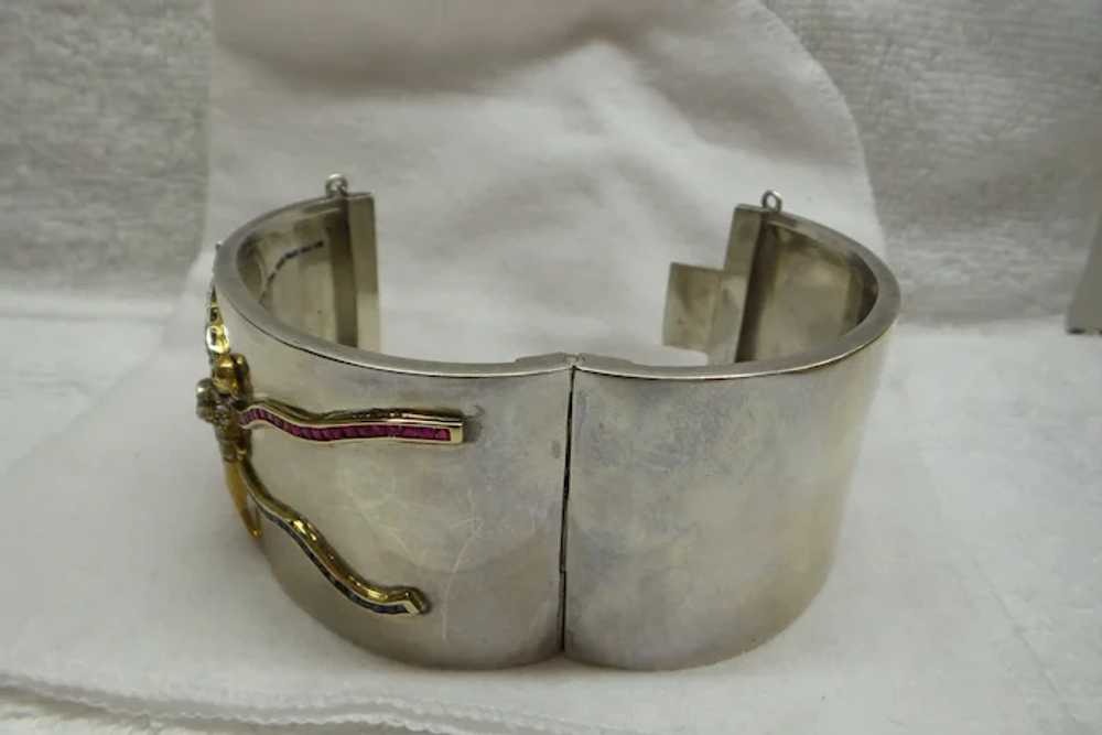 Fabulous Very Wide Sterling and Solid 18kt Cuff B… - image 6