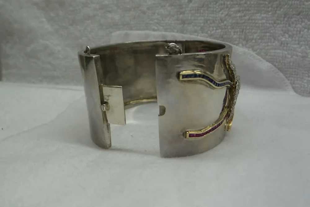 Fabulous Very Wide Sterling and Solid 18kt Cuff B… - image 7