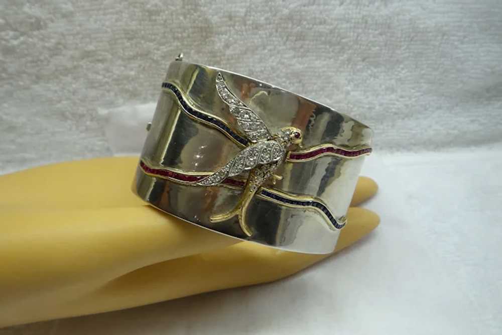 Fabulous Very Wide Sterling and Solid 18kt Cuff B… - image 9