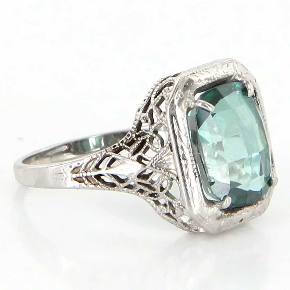 Art Deco 14 Karat White Gold Green Quartz Filigre… - image 3