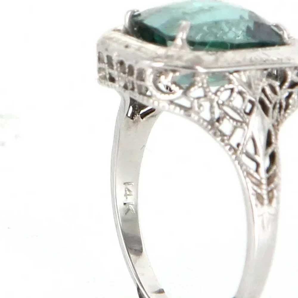 Art Deco 14 Karat White Gold Green Quartz Filigre… - image 5