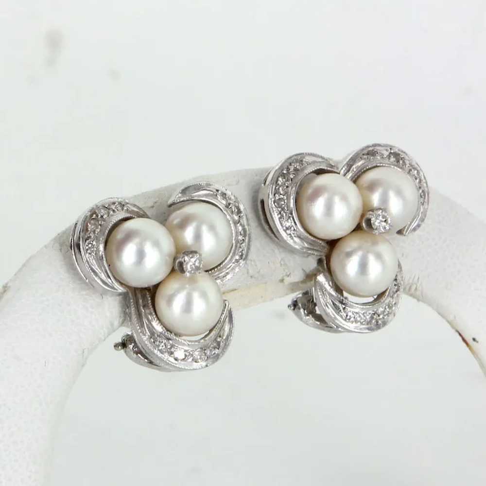 Cultured Pearl Diamond Clip Cocktail Cluster Earr… - image 3