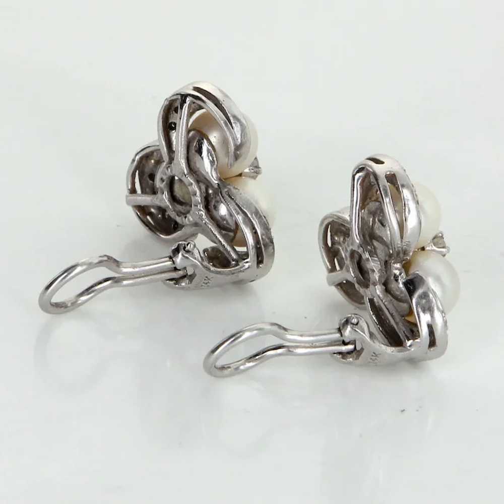 Cultured Pearl Diamond Clip Cocktail Cluster Earr… - image 7