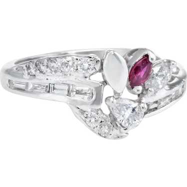 Mixed Cut Diamond Ruby Band Vintage Ring 14 Karat… - image 1