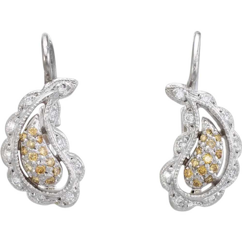 Estate Diamond Bean Earrings Vintage 14 Karat Whi… - image 1