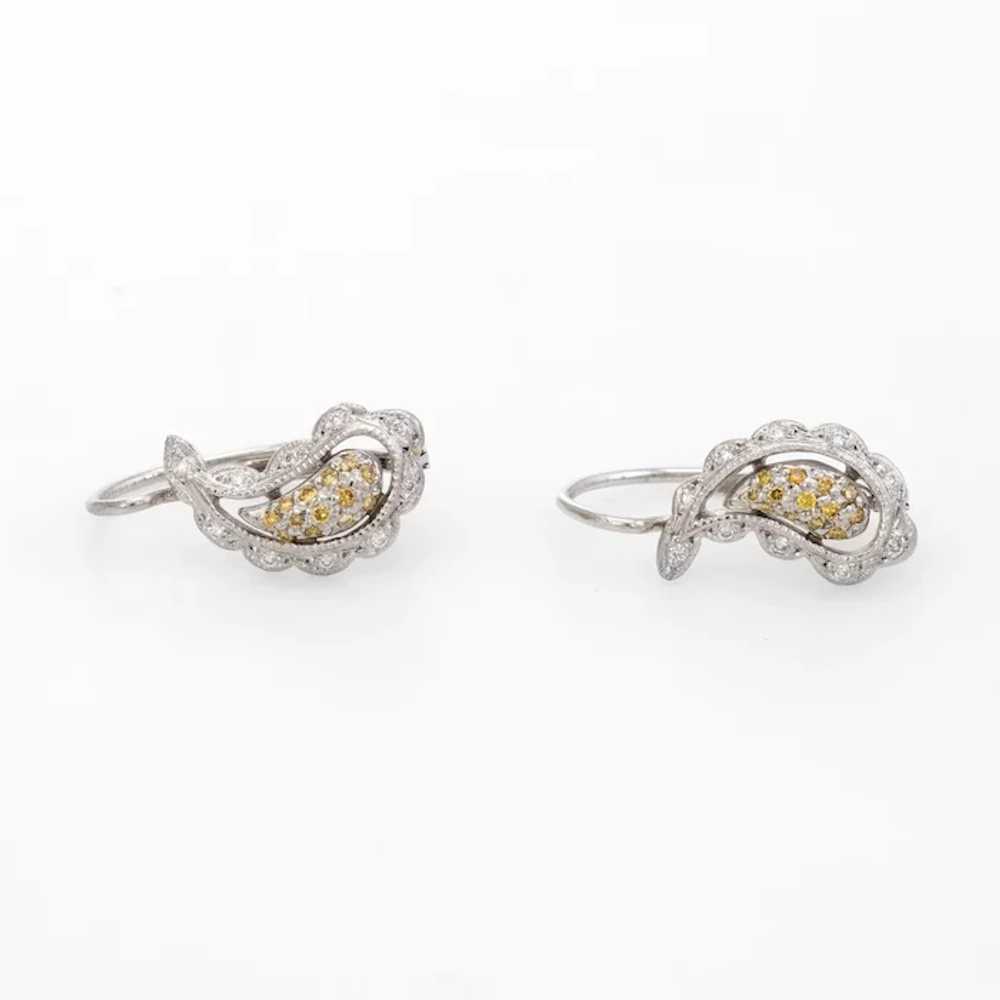 Estate Diamond Bean Earrings Vintage 14 Karat Whi… - image 2