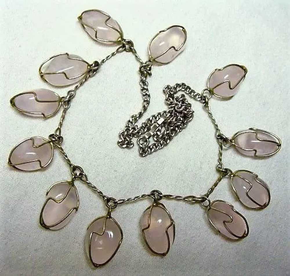 Vintage Caged Rose Quartz Necklace - image 5