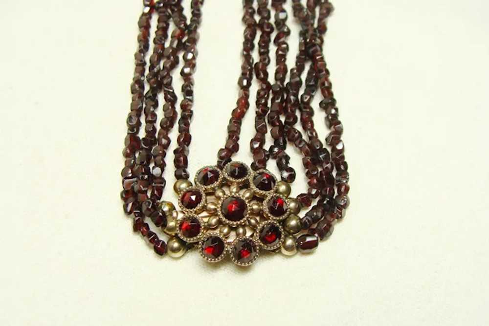 Vintage Multi-Strand Garnet Necklace Gold Clasp - image 2