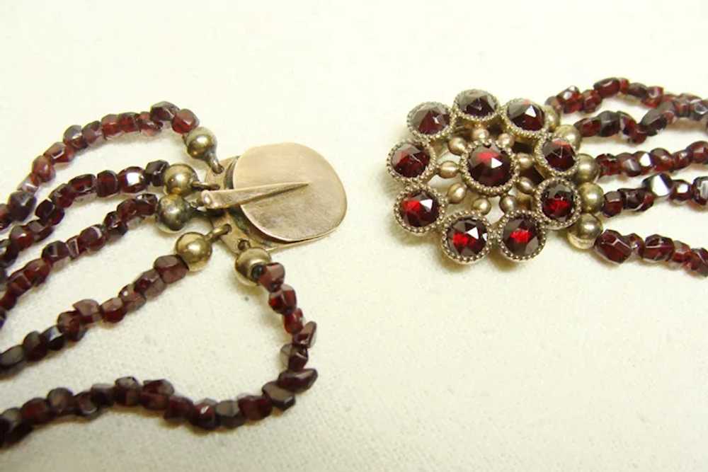 Vintage Multi-Strand Garnet Necklace Gold Clasp - image 4