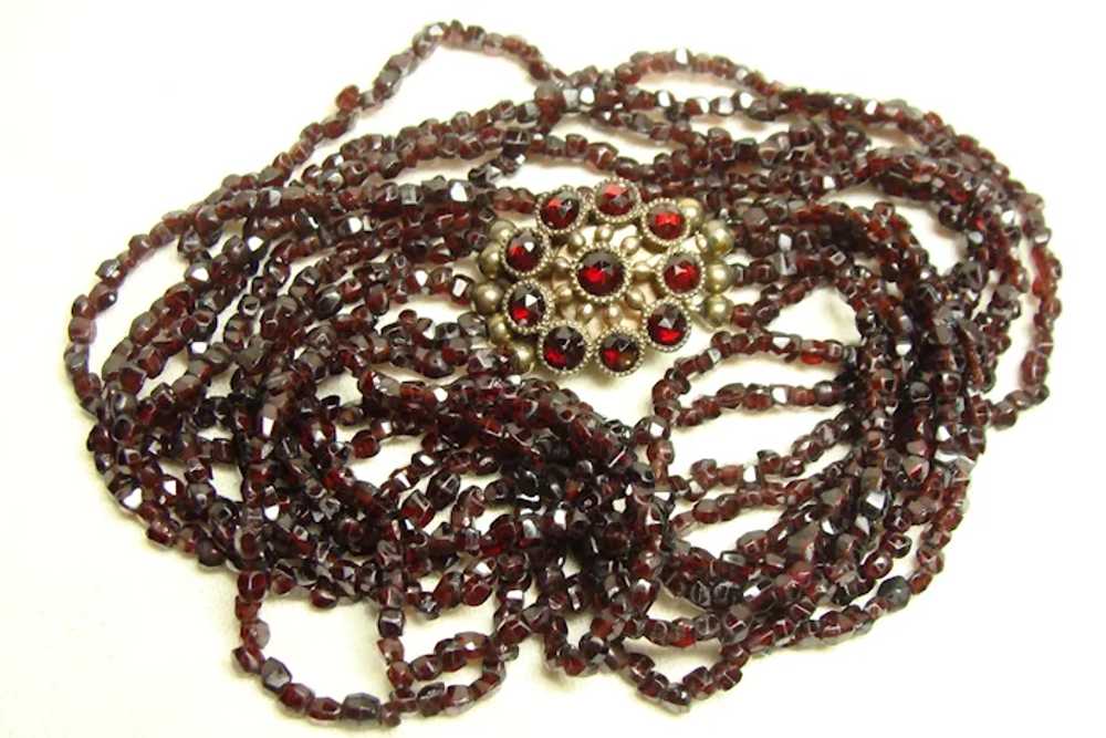 Vintage Multi-Strand Garnet Necklace Gold Clasp - image 6