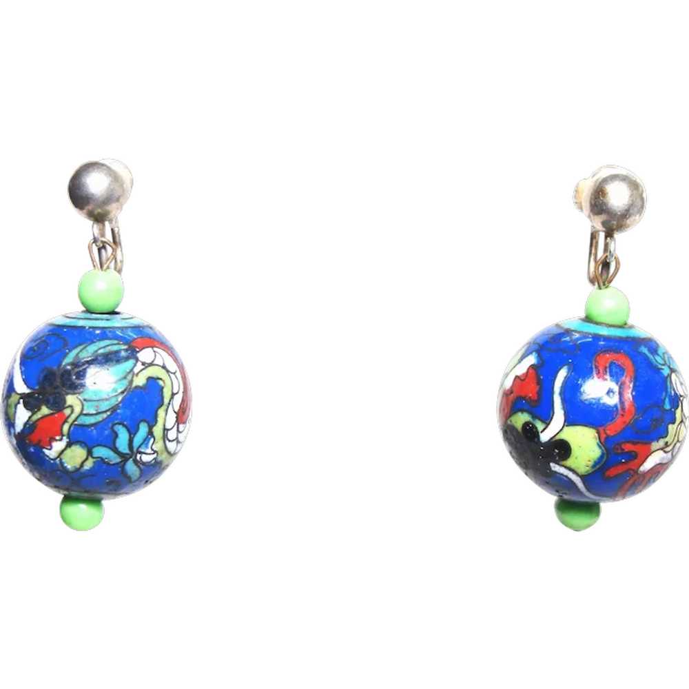 Vintage Chinese Enamel Bead Earrings - image 1