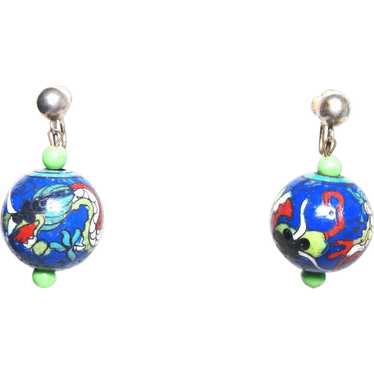 Vintage Chinese Enamel Bead Earrings - image 1