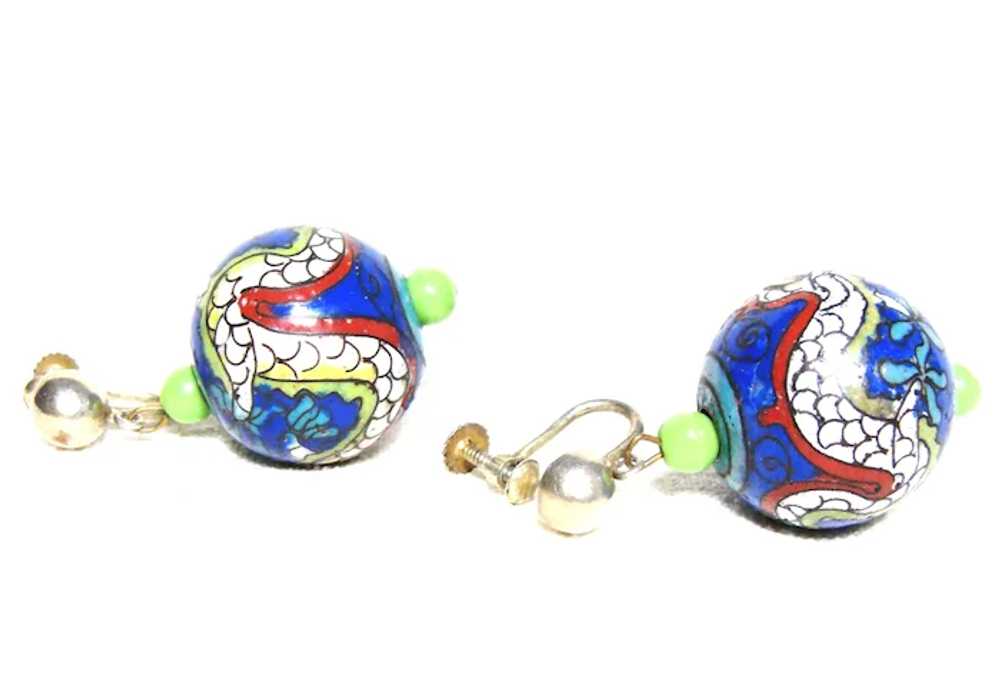 Vintage Chinese Enamel Bead Earrings - image 2