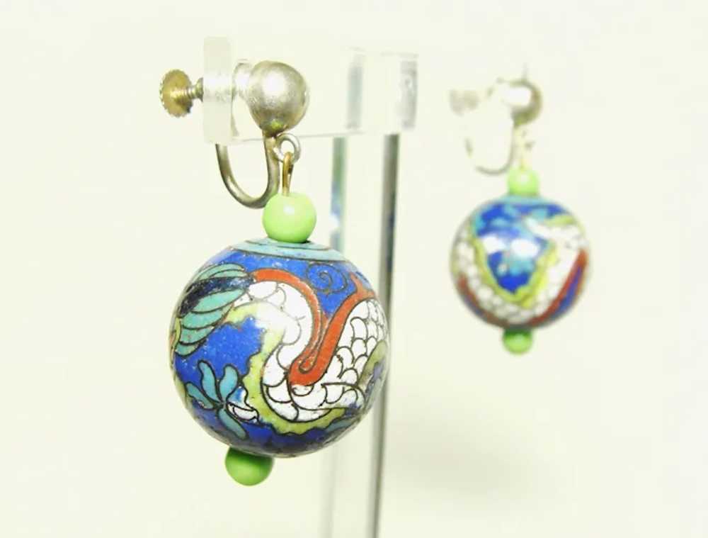 Vintage Chinese Enamel Bead Earrings - image 4