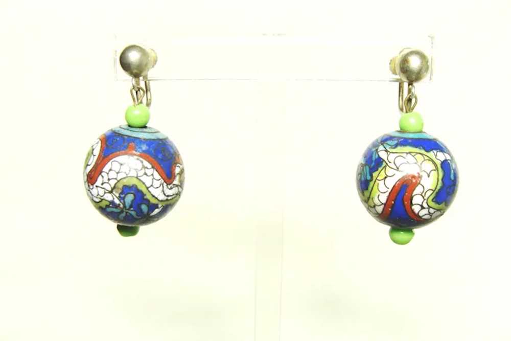 Vintage Chinese Enamel Bead Earrings - image 5