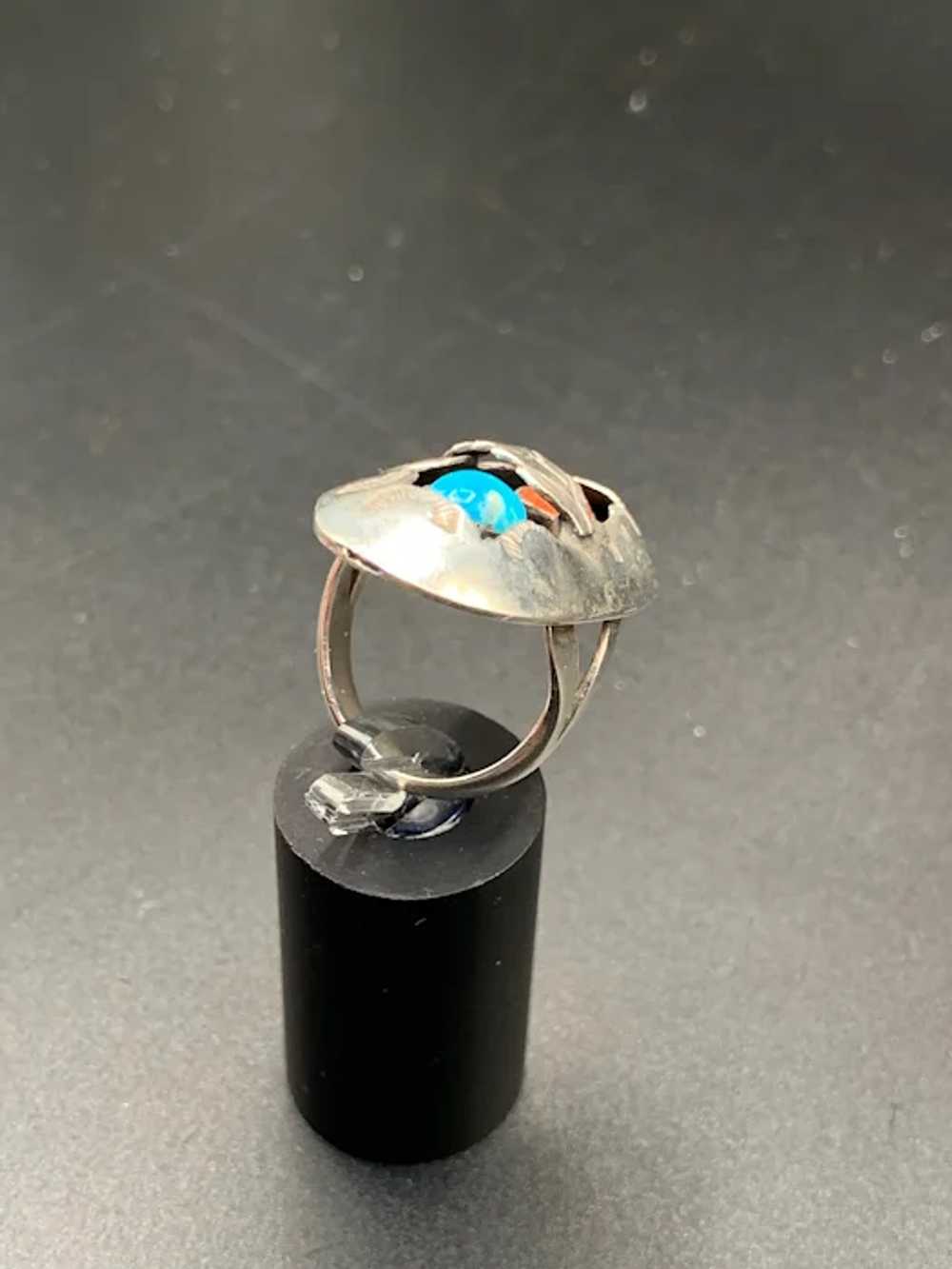 Sterling silver Turquoise Coral Shadowbox ring Na… - image 4