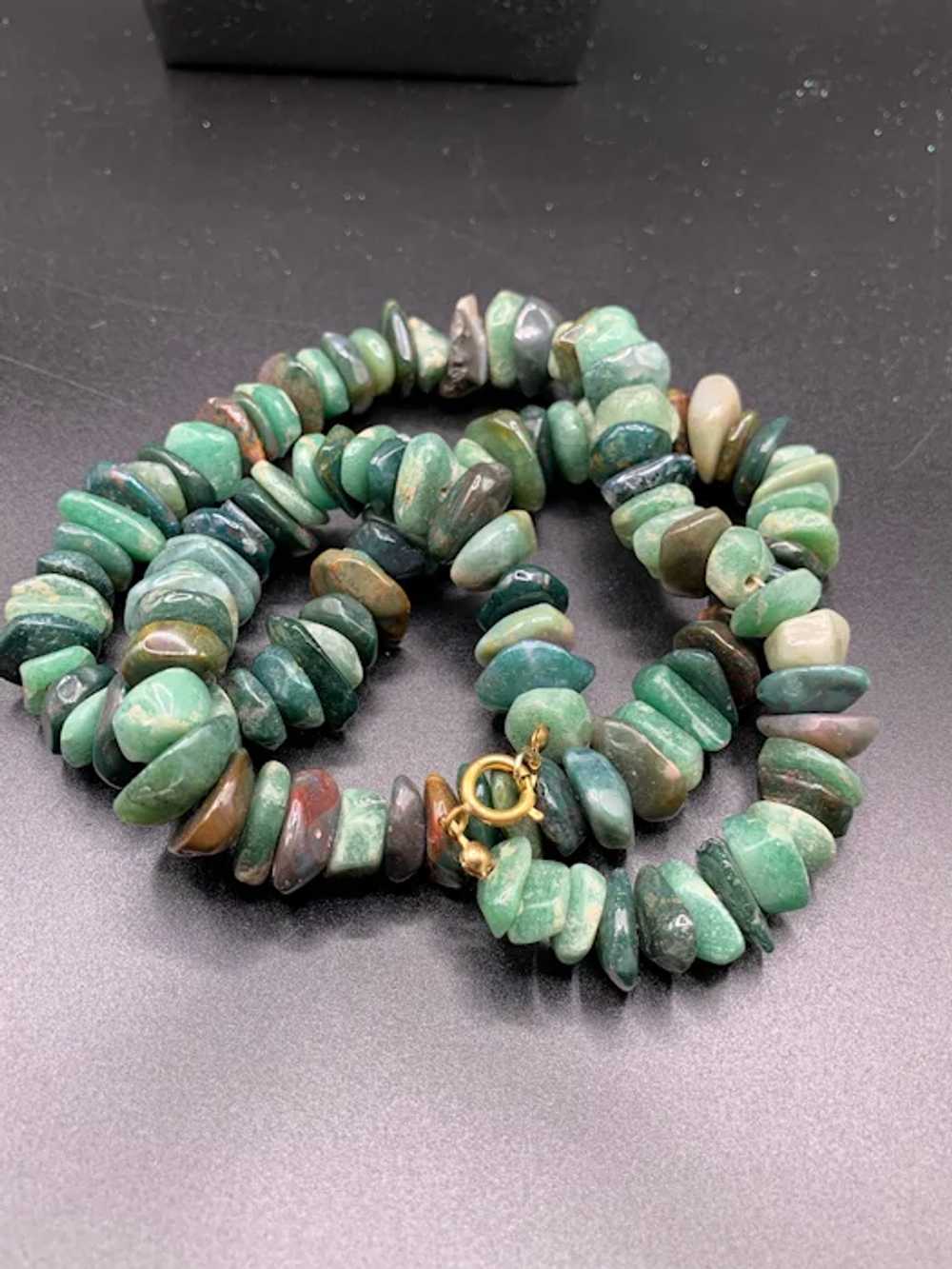 Vintage Green semi-precious stone necklace long s… - image 2