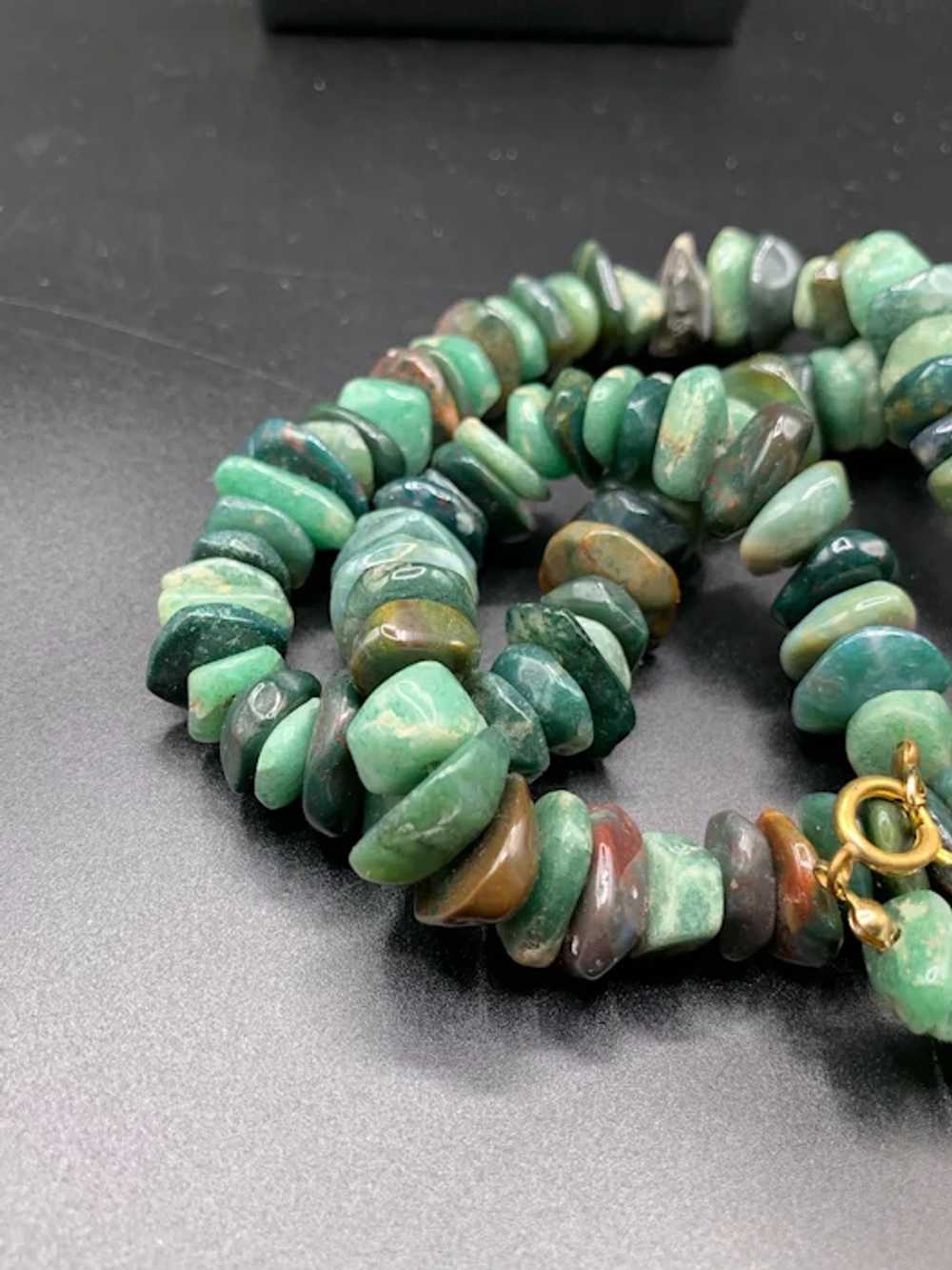Vintage Green semi-precious stone necklace long s… - image 3
