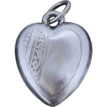Victorian Style Puffy Heart Pendant Fob Silver Ha… - image 1