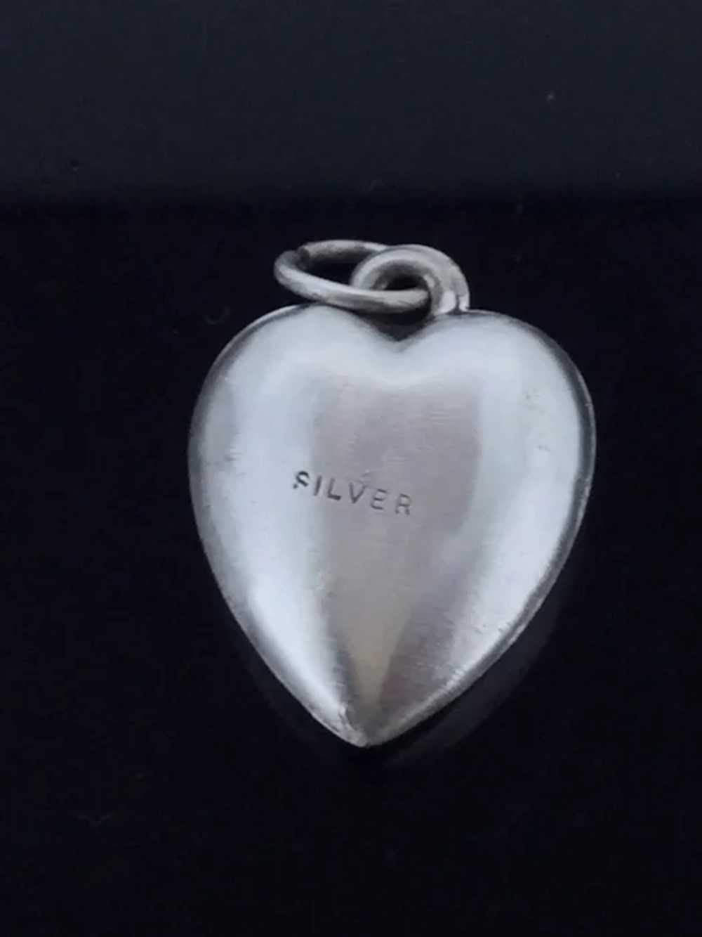 Victorian Style Puffy Heart Pendant Fob Silver Ha… - image 2