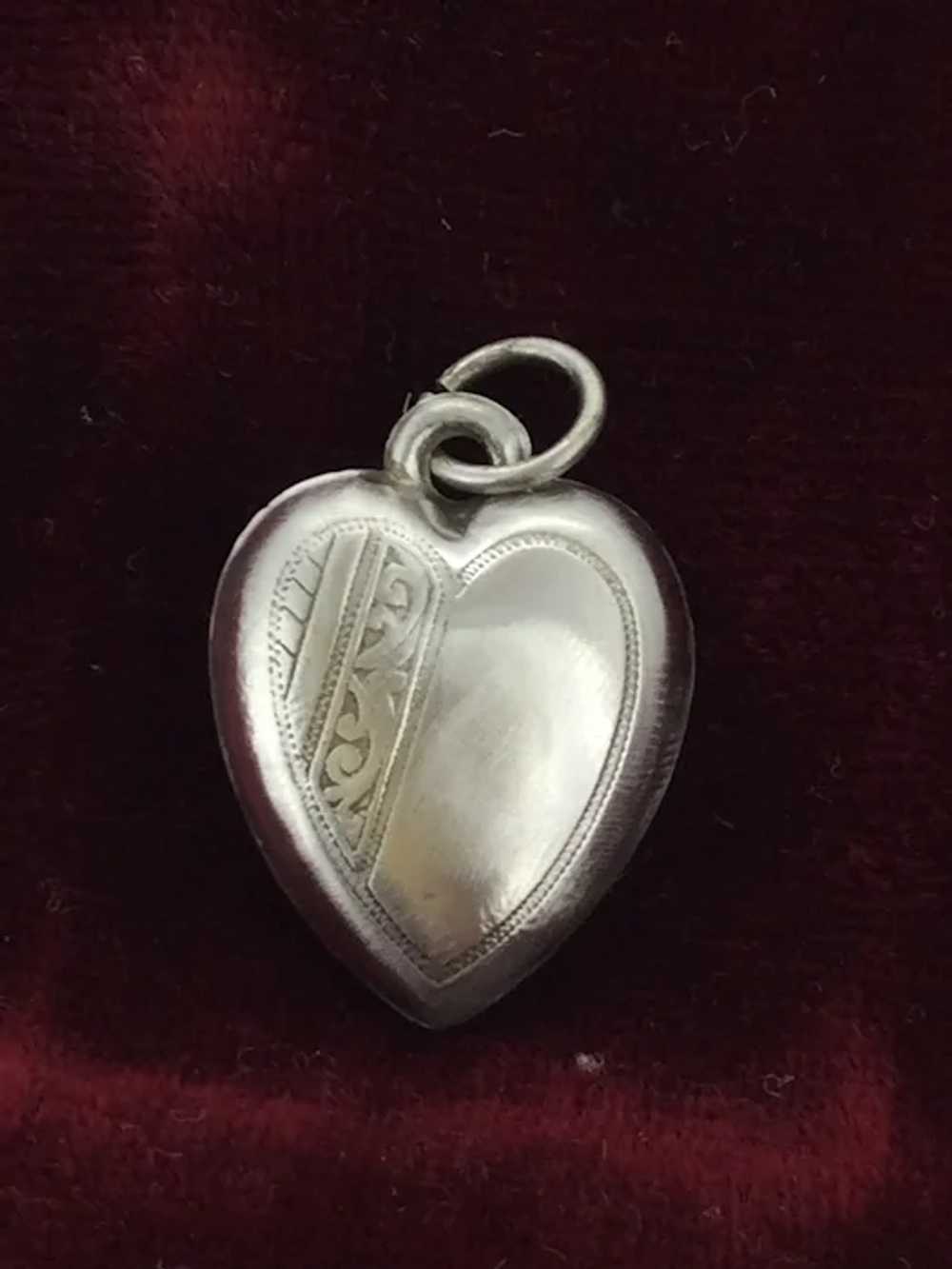 Victorian Style Puffy Heart Pendant Fob Silver Ha… - image 3