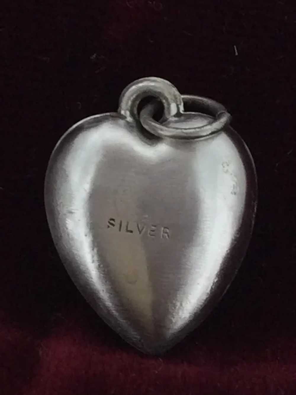 Victorian Style Puffy Heart Pendant Fob Silver Ha… - image 4