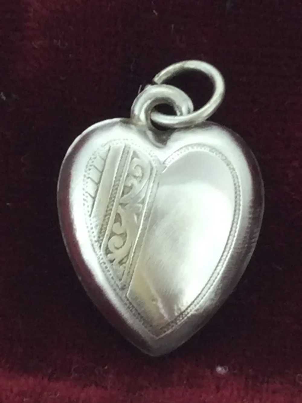 Victorian Style Puffy Heart Pendant Fob Silver Ha… - image 5