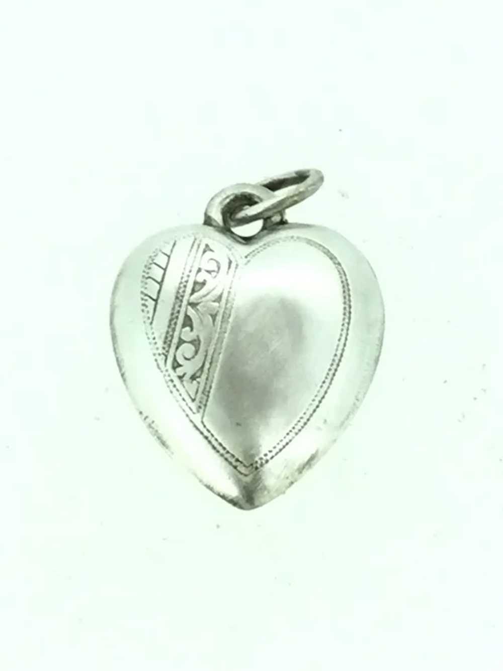 Victorian Style Puffy Heart Pendant Fob Silver Ha… - image 6