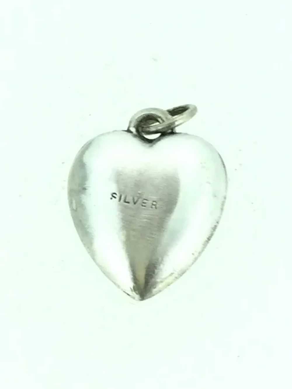 Victorian Style Puffy Heart Pendant Fob Silver Ha… - image 7