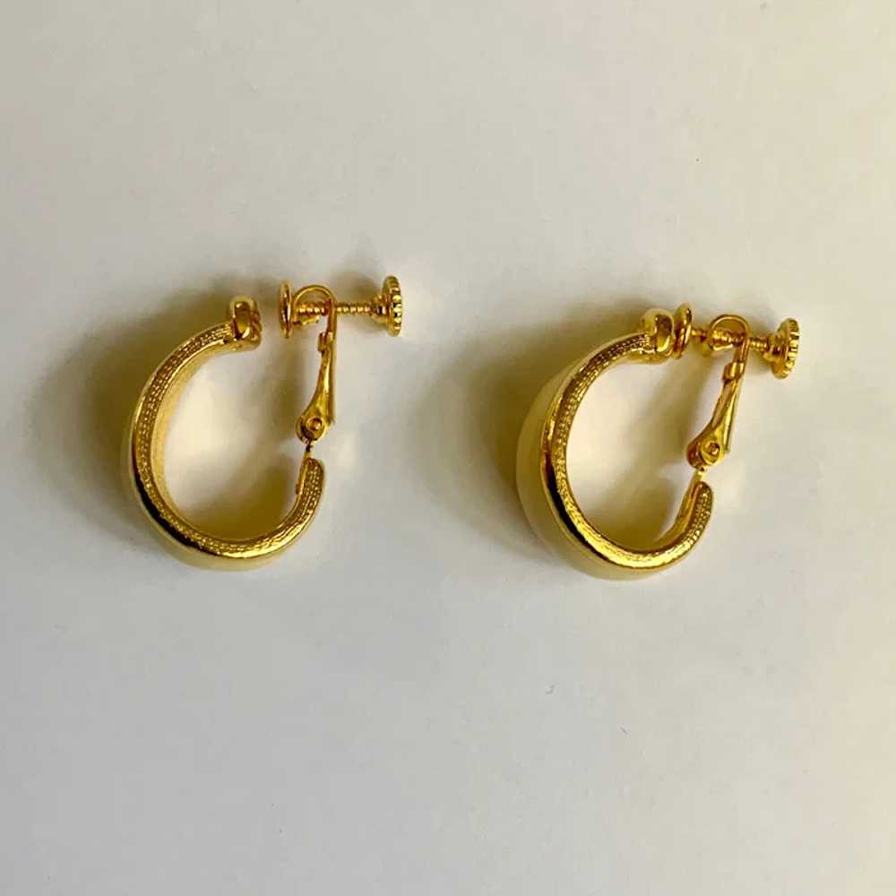 Vintage Goldette Earrings Cream Enamel and Gold-T… - image 2