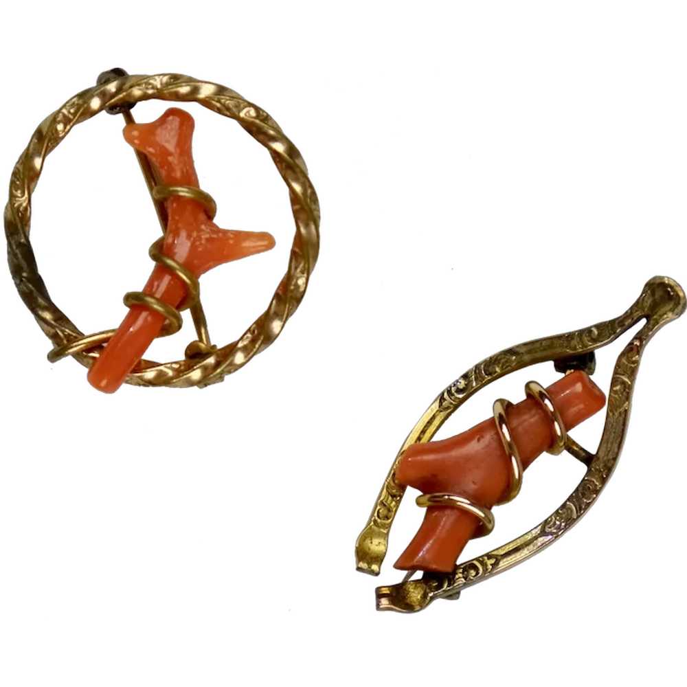 Sweet Pair of Victorian Gold Salmon Coral Branch … - image 1