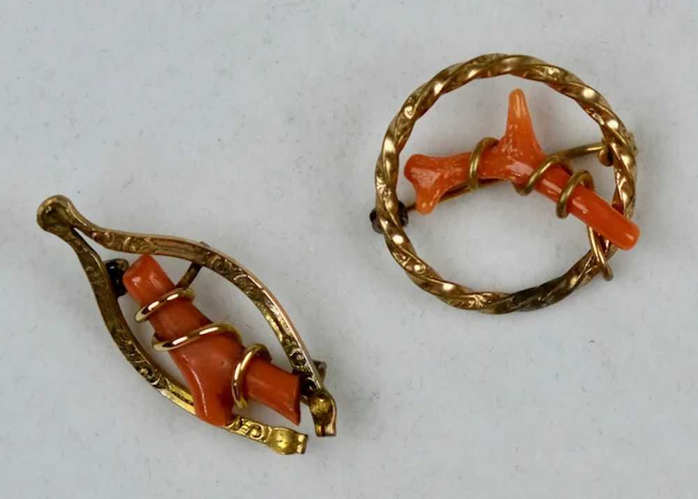 Sweet Pair of Victorian Gold Salmon Coral Branch … - image 2
