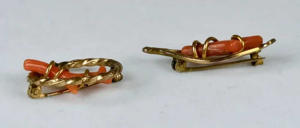 Sweet Pair of Victorian Gold Salmon Coral Branch … - image 3