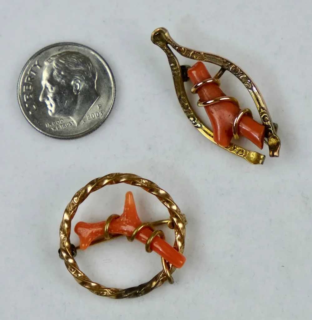 Sweet Pair of Victorian Gold Salmon Coral Branch … - image 4