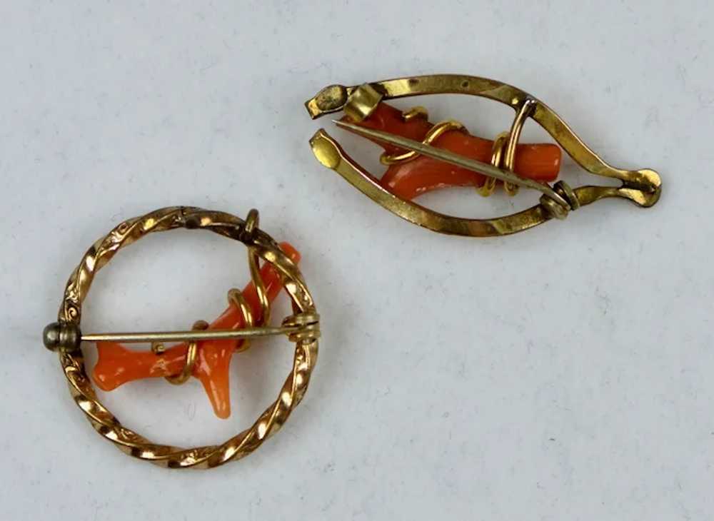 Sweet Pair of Victorian Gold Salmon Coral Branch … - image 5