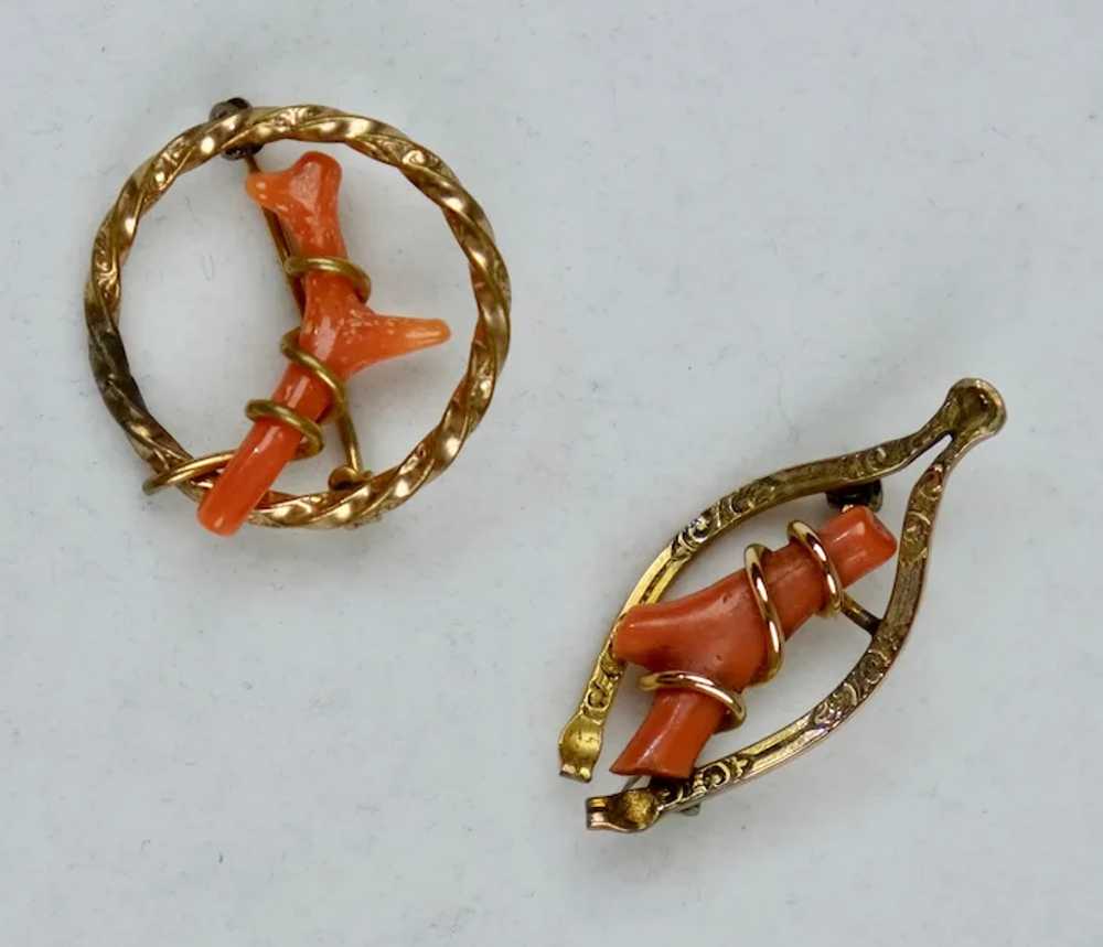 Sweet Pair of Victorian Gold Salmon Coral Branch … - image 6