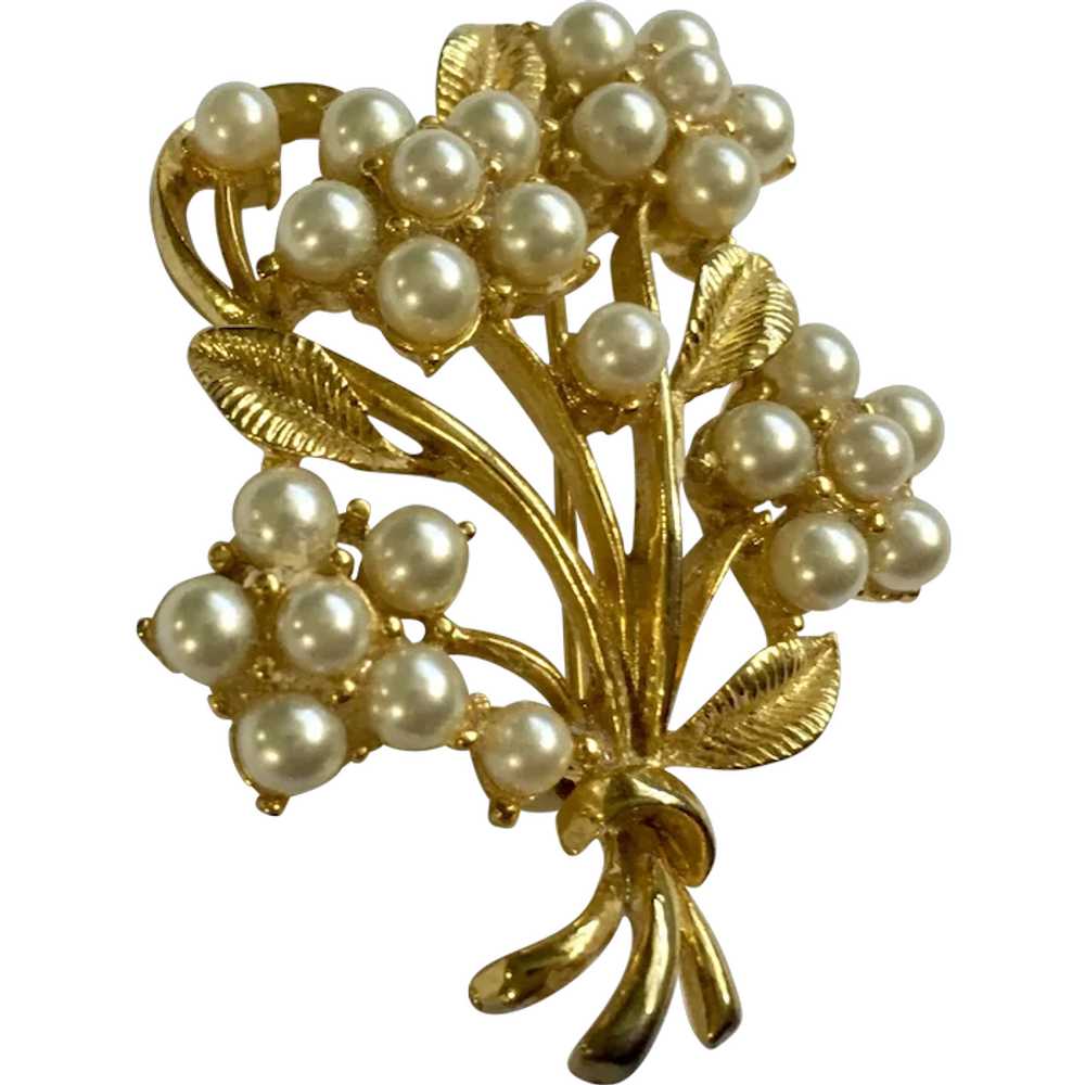 Faux Pearl Flowers Brooch Pin - image 1