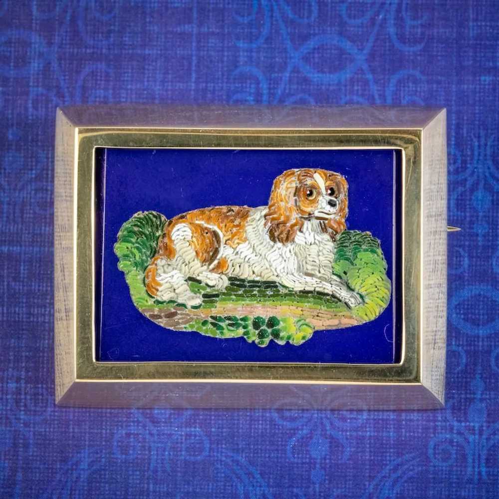 Antique Victorian Micro Mosaic Dog Brooch 15ct Go… - image 2