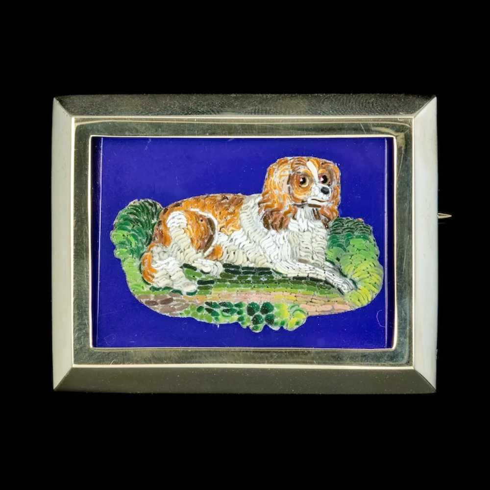 Antique Victorian Micro Mosaic Dog Brooch 15ct Go… - image 3