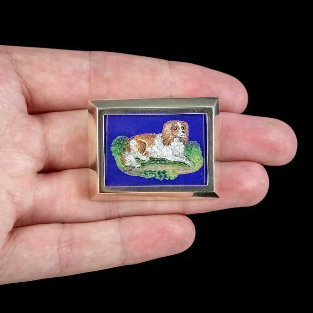 Antique Victorian Micro Mosaic Dog Brooch 15ct Go… - image 7