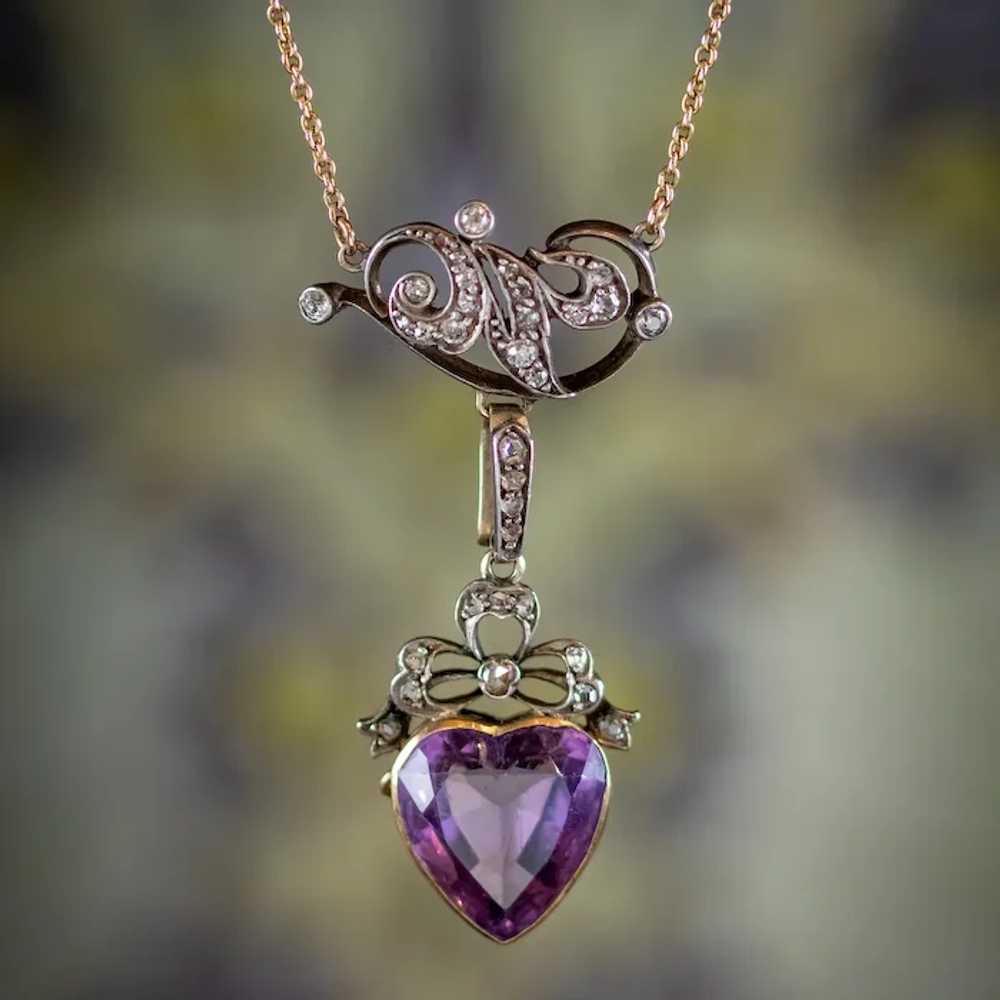Antique Victorian Diamond Pearl Amethyst Heart Pe… - image 10