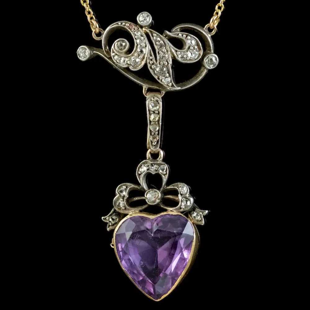Antique Victorian Diamond Pearl Amethyst Heart Pe… - image 4