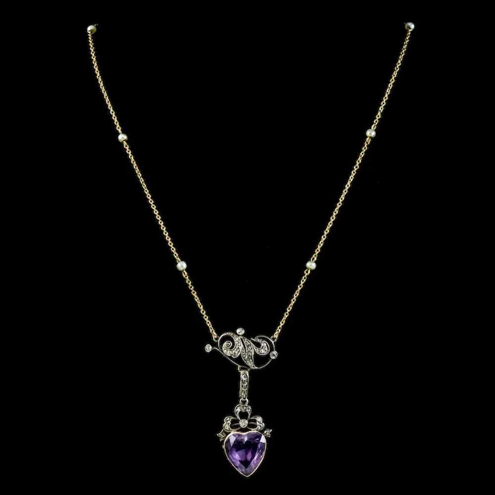 Antique Victorian Diamond Pearl Amethyst Heart Pe… - image 5