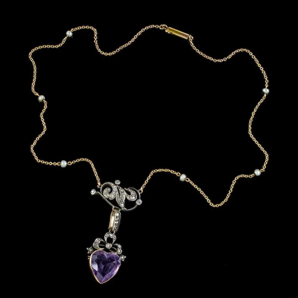 Antique Victorian Diamond Pearl Amethyst Heart Pe… - image 7