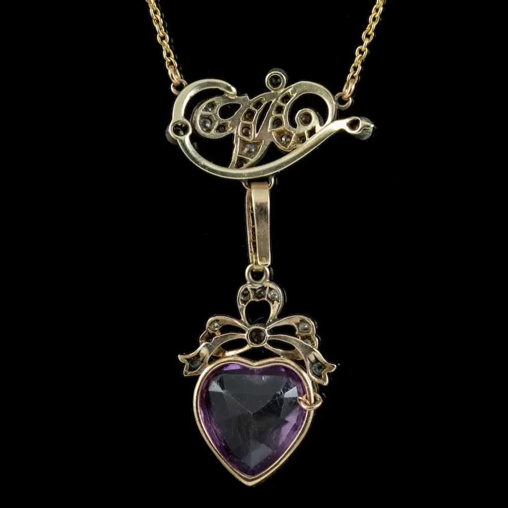 Antique Victorian Diamond Pearl Amethyst Heart Pe… - image 8