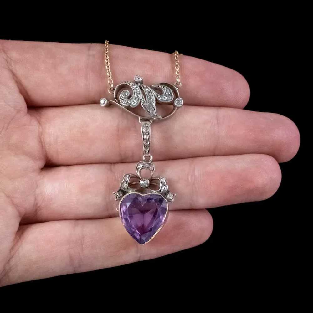 Antique Victorian Diamond Pearl Amethyst Heart Pe… - image 9
