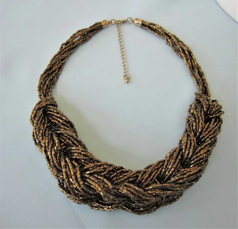 Fabulous Vintage Chunky Braided Coppery Seed Bead… - image 3