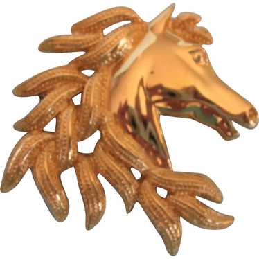 Vintage Napier Horse Head Goldtone Brooch Signed